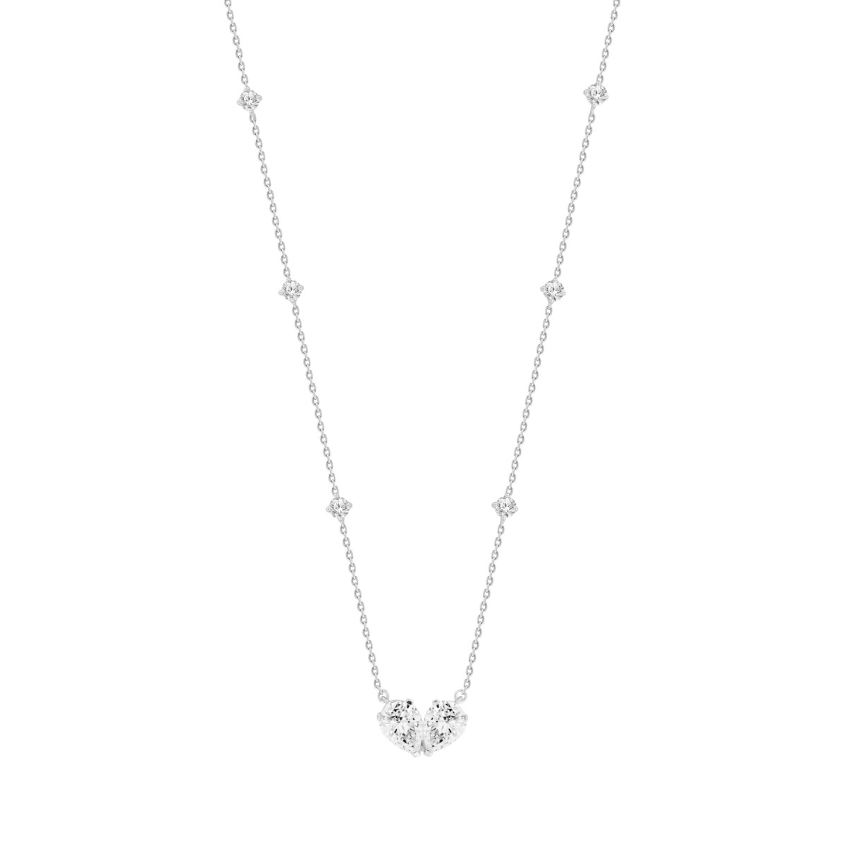 LADIES NECKLACES 2CT ROUND/PEAR DIAMOND 14K WHITE GOLD