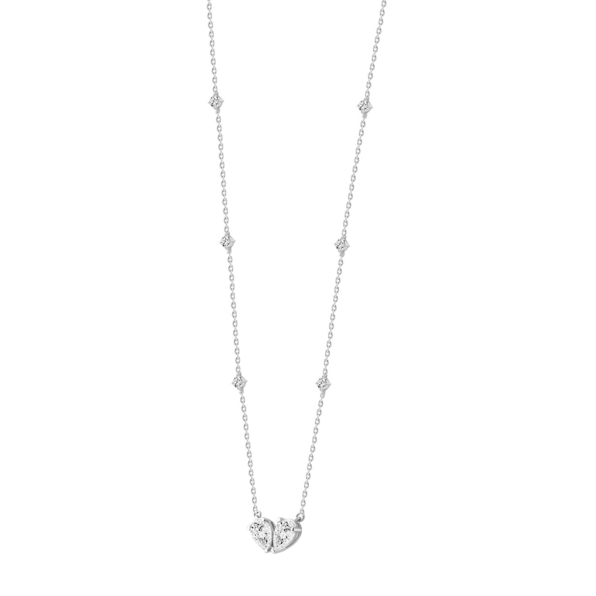 LADIES NECKLACES 2CT ROUND/PEAR DIAMOND 14K WHITE GOLD