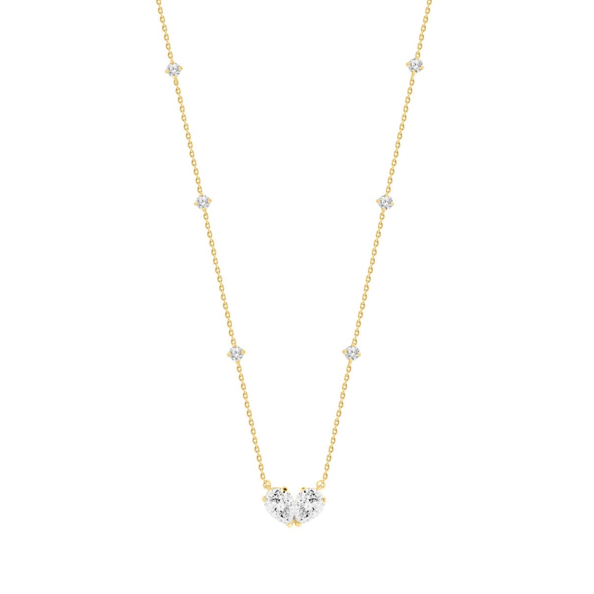 LADIES NECKLACES 2CT ROUND/PEAR DIAMOND 14K YELLOW GOLD