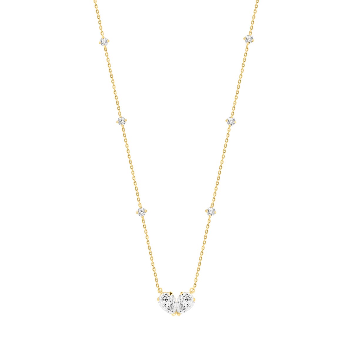 LADIES NECKLACES 2CT ROUND/PEAR DIAMOND 14K YELLOW GOLD