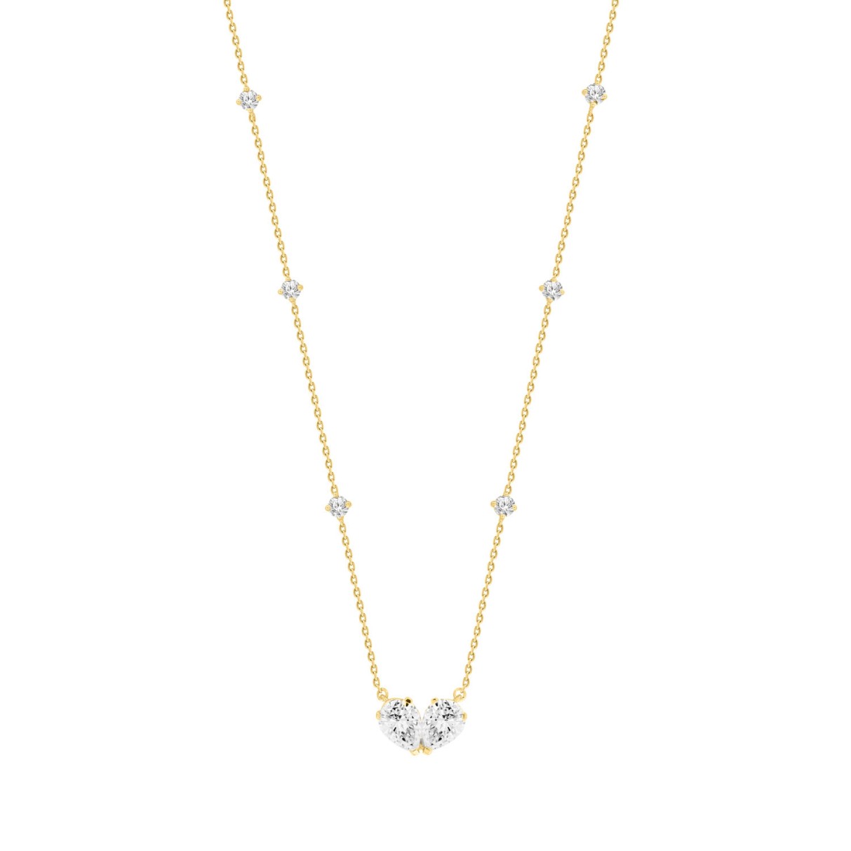 LADIES NECKLACES 2CT ROUND/PEAR DIAMOND 14K YELLOW...