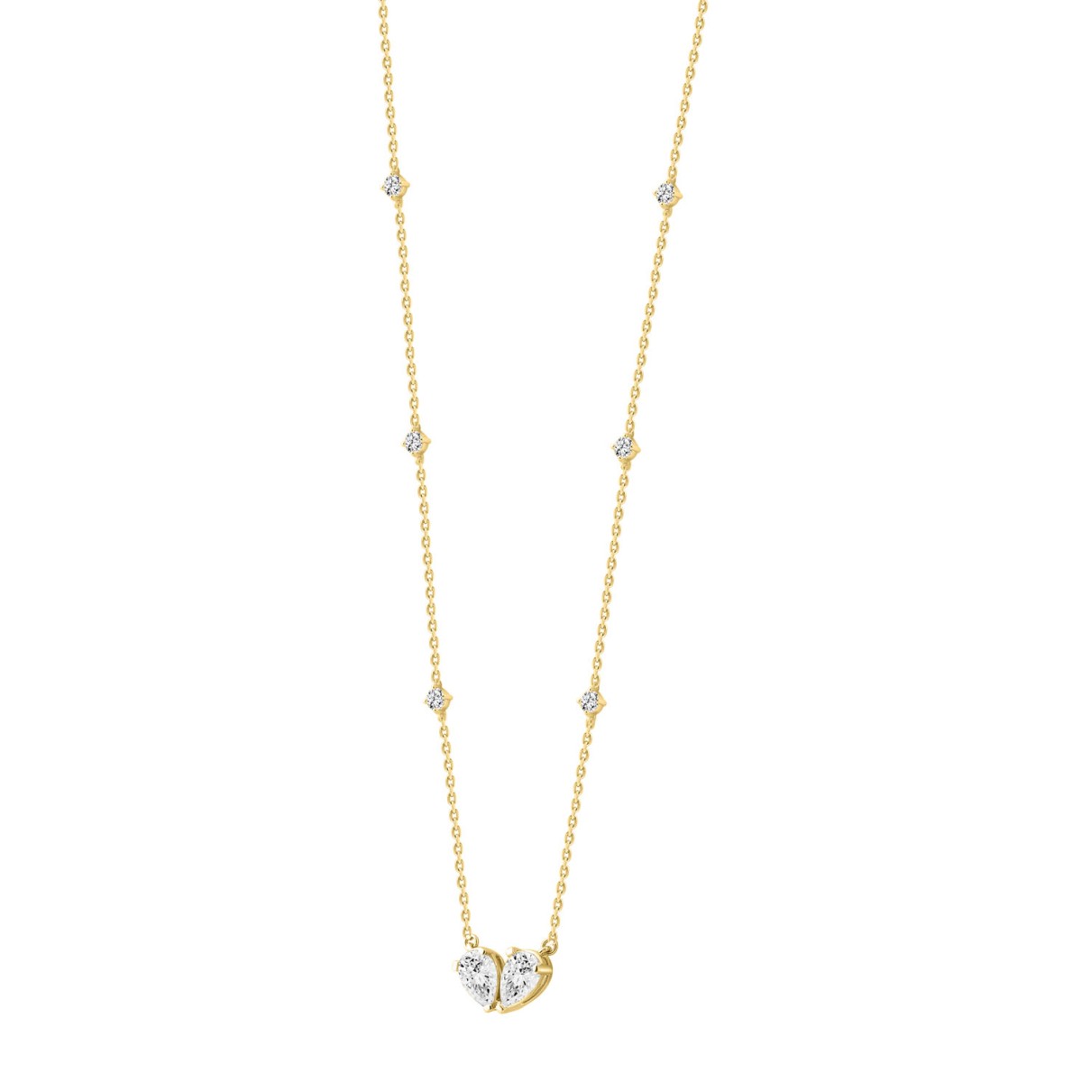 LADIES NECKLACES 2CT ROUND/PEAR DIAMOND 14K YELLOW GOLD