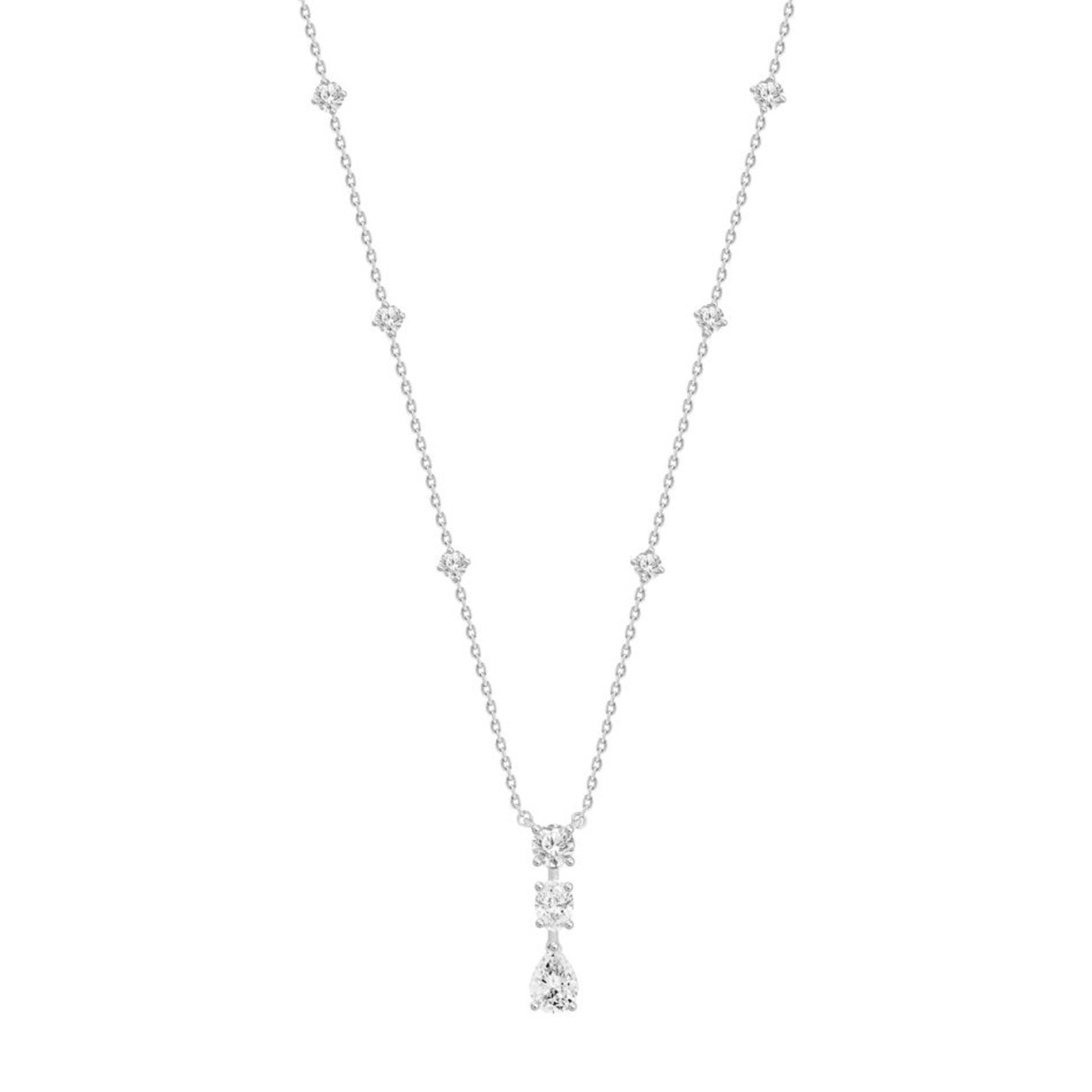 LADIES NECKLACES 4CT ROUND/PEAR/OVAL DIAMOND 14K WHITE GOLD