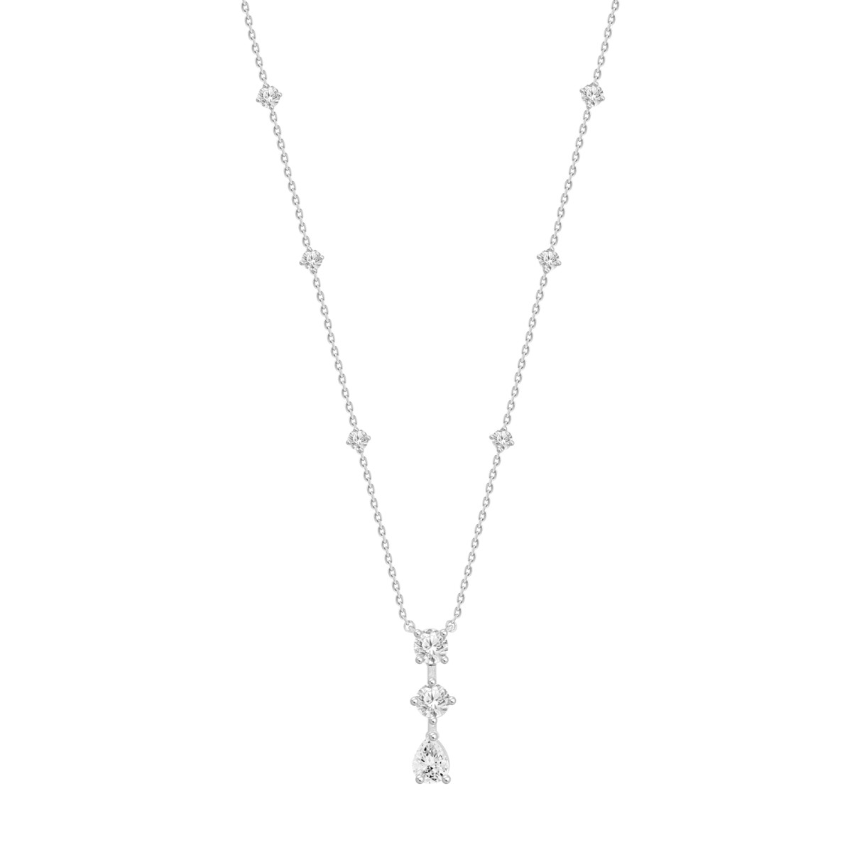 LADIES NECKLACE 3CT ROUND/PEAR DIAMOND 14K WHITE GOLD