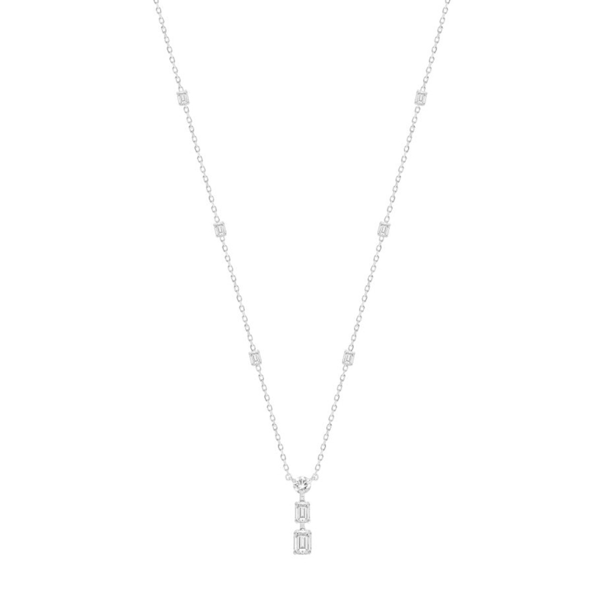 LADIES NECKLACE 4 1/4CT ROUND/EMERALD DIAMOND 14K WHITE GOLD