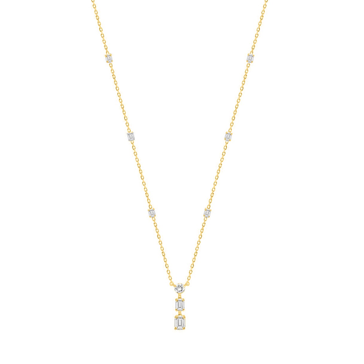 LADIES NECKLACE 4 1/4CT ROUND/EMERALD DIAMOND 14K YELLOW GOLD