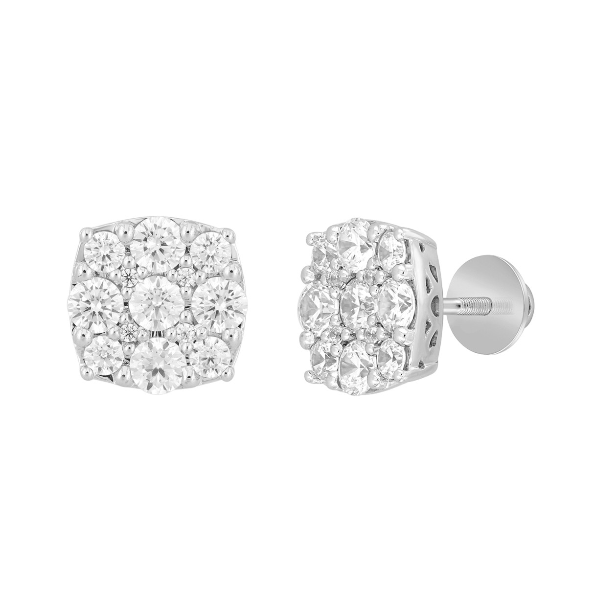 14K WHITE GOLD 2 3/4CT ROUND DIAMOND MEN'S EARRINGS 