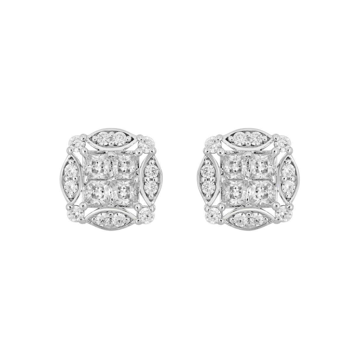 14K WHITE GOLD 1 1/4CT ROUND/PRINCESS DIAMOND MEN'S EARRINGS 