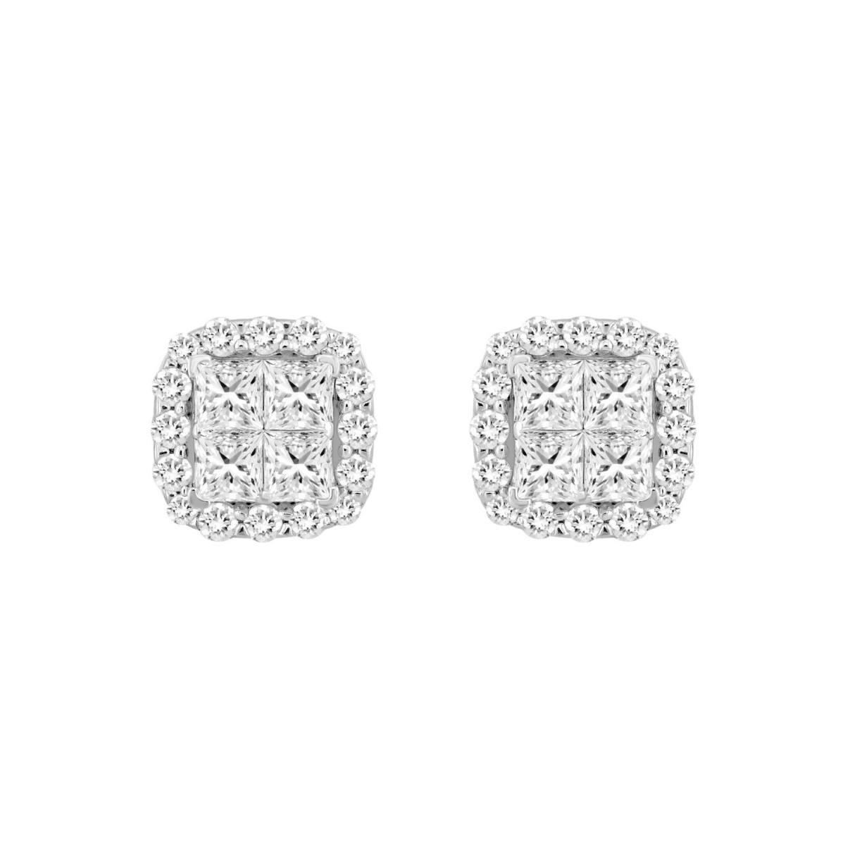 14K WHITE GOLD 1 1/2CT ROUND/PRINCESS DIAMOND MEN'S EARRINGS 