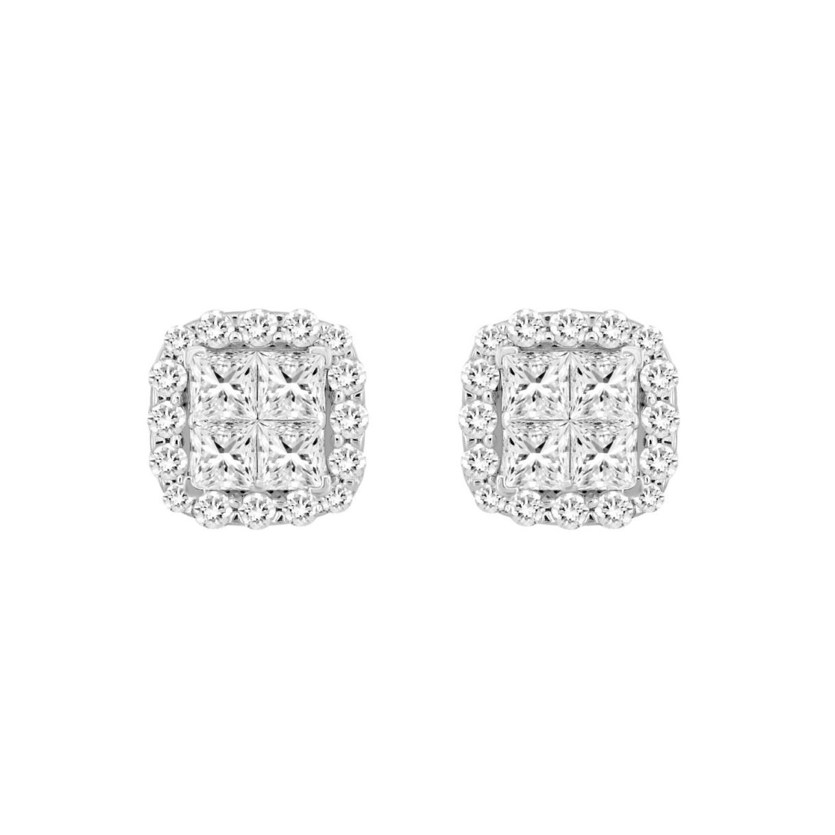 14K WHITE GOLD 1 1/2CT ROUND/PRINCESS DIAMOND MEN'S EARRINGS 