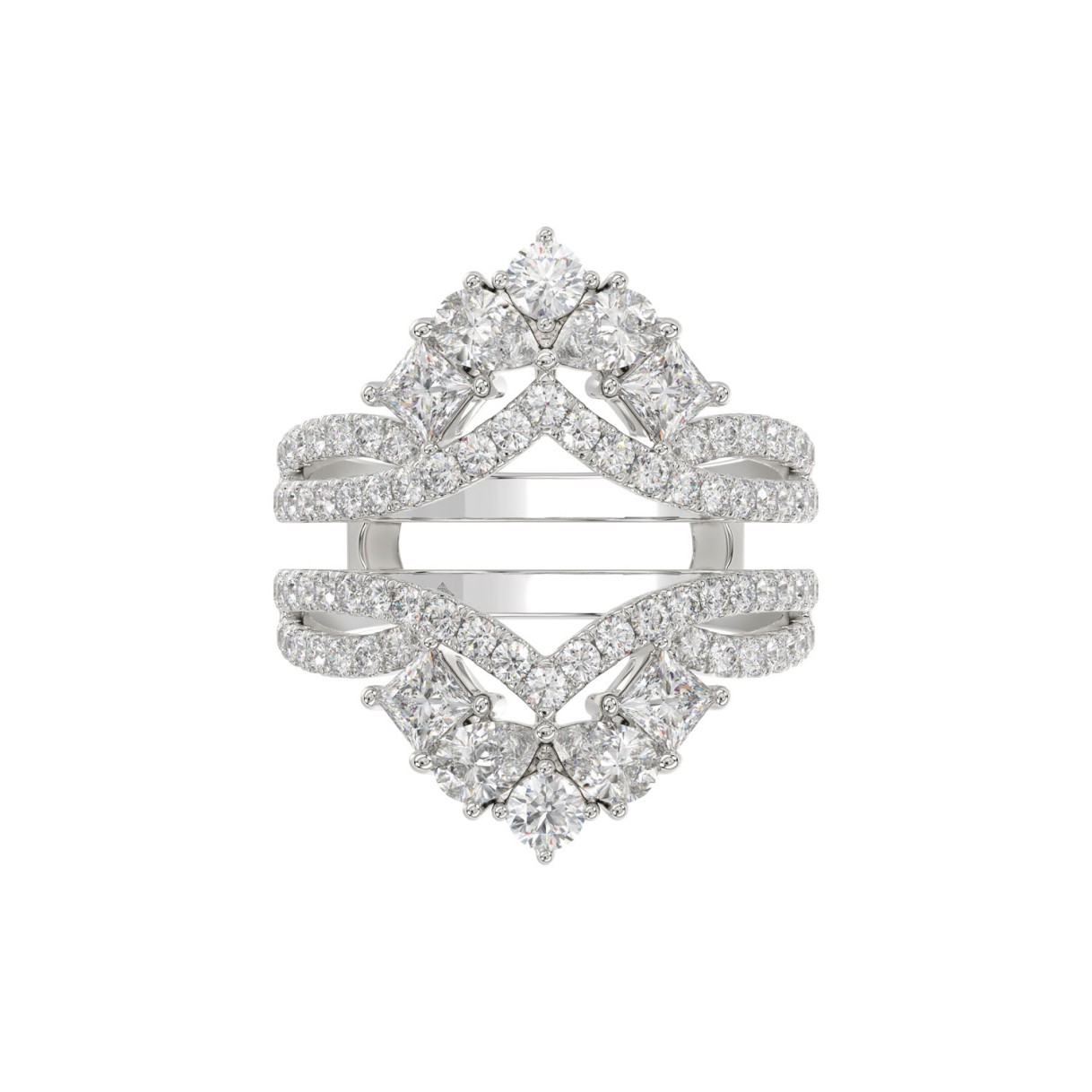 LADIES WRAP RING 2 1/2CT ROUND/PRINCESS/PEAR DIAMOND 14K WHITE GOLD