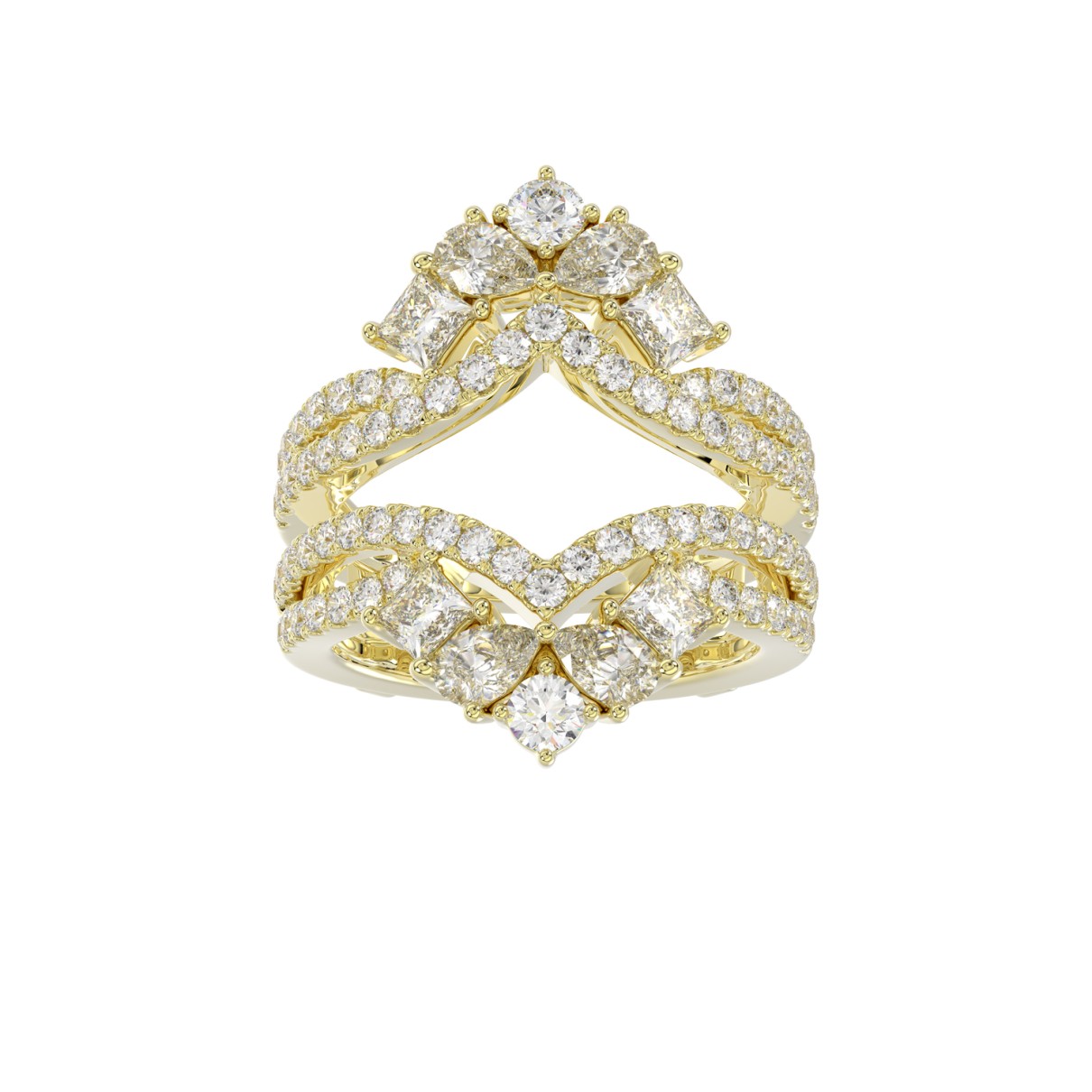 LADIES WRAP RING 2 1/2CT ROUND/PRINCESS/PEAR DIAMOND 14K YELLOW GOLD