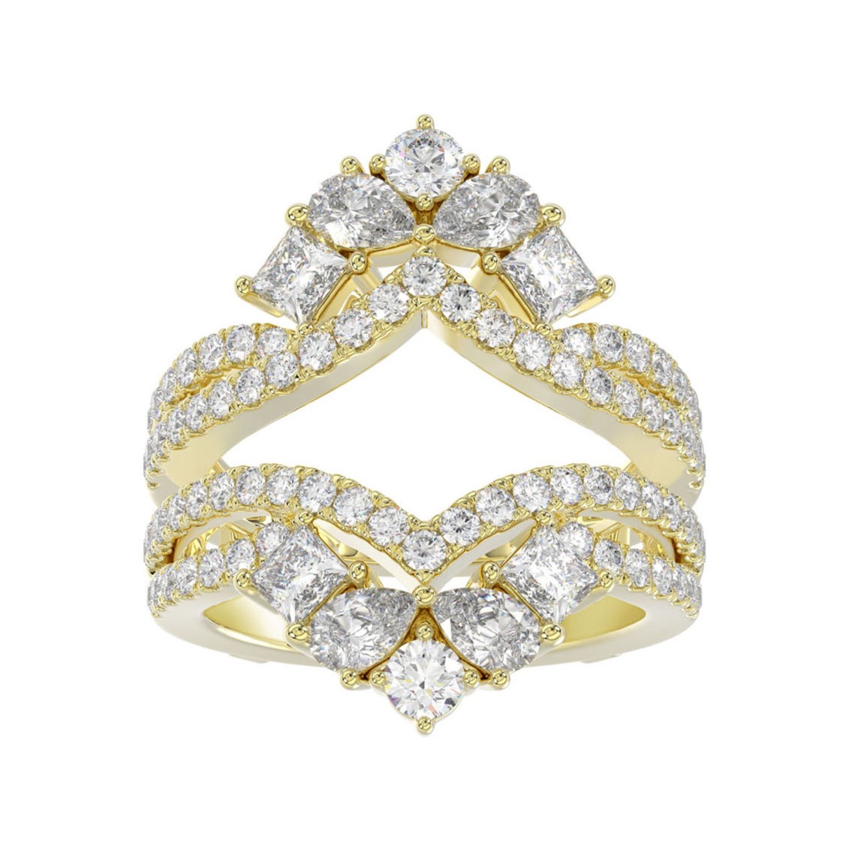 LADIES WRAP RING 2 1/2CT ROUND/PRINCESS/PEAR DIAMOND 14K YELLOW GOLD