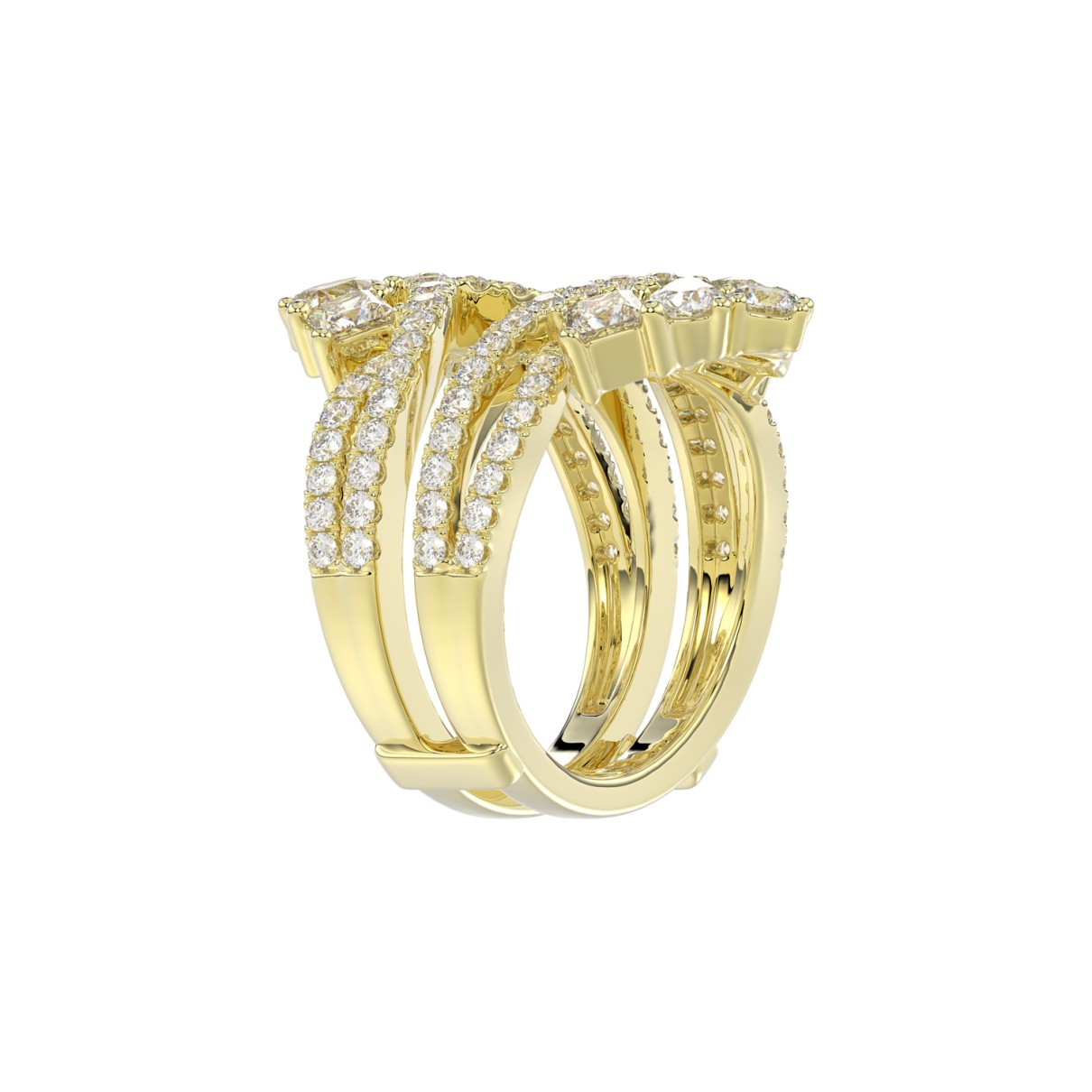 LADIES WRAP RING 2 1/2CT ROUND/PRINCESS/PEAR DIAMOND 14K YELLOW GOLD