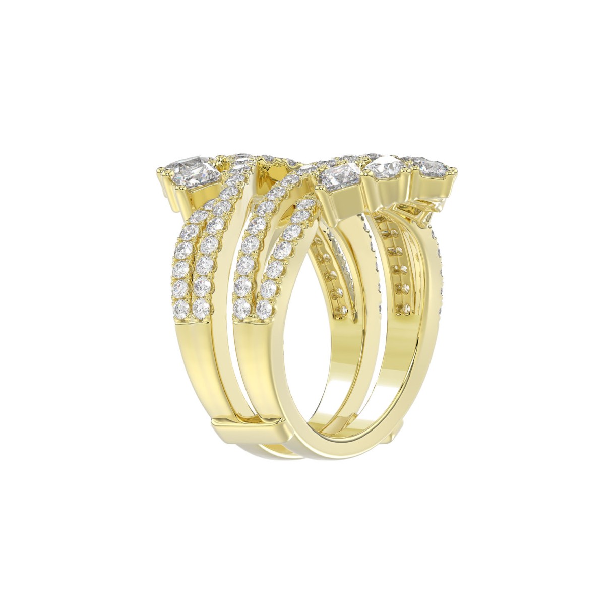 LADIES WRAP RING 2 1/2CT ROUND/PRINCESS/PEAR DIAMOND 14K YELLOW GOLD