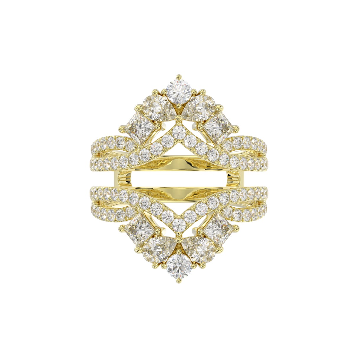 LADIES WRAP RING 2 1/2CT ROUND/PRINCESS/PEAR DIAMOND 14K YELLOW GOLD