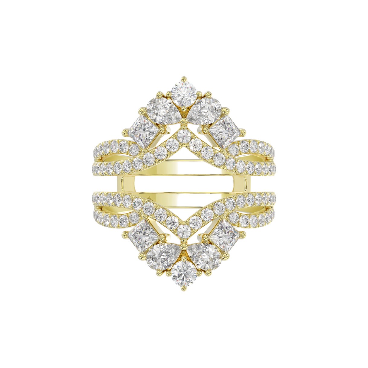 LADIES WRAP RING 2 1/2CT ROUND/PRINCESS/PEAR DIAMOND 14K YELLOW GOLD
