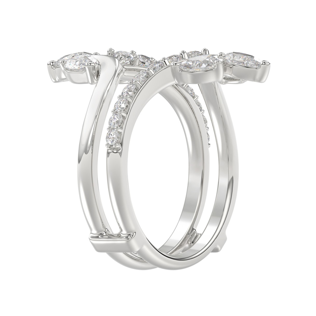 14K WHITE GOLD 1 1/4CT ROUND/PEAR DIAMOND LADIES WRAP RING