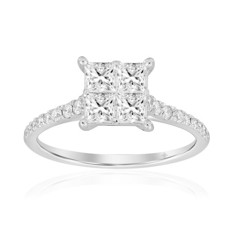 14K WHITE GOLD 1CT ROUND/PRINCESS DIAMOND LADIES RING