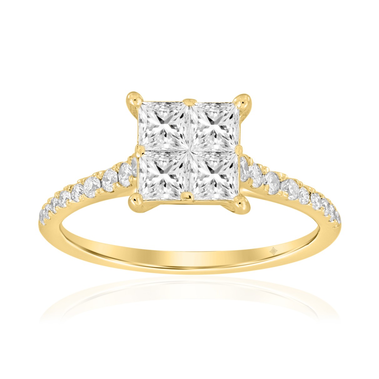 14K YELLOW GOLD 1CT ROUND/PRINCESS DIAMOND LADIES RING