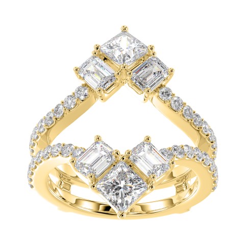 LADIES ENHANCERS RING 1 3/4CT ROUND/PRINCESS/EMERALD DIAMOND 14K YELLOW GOLD