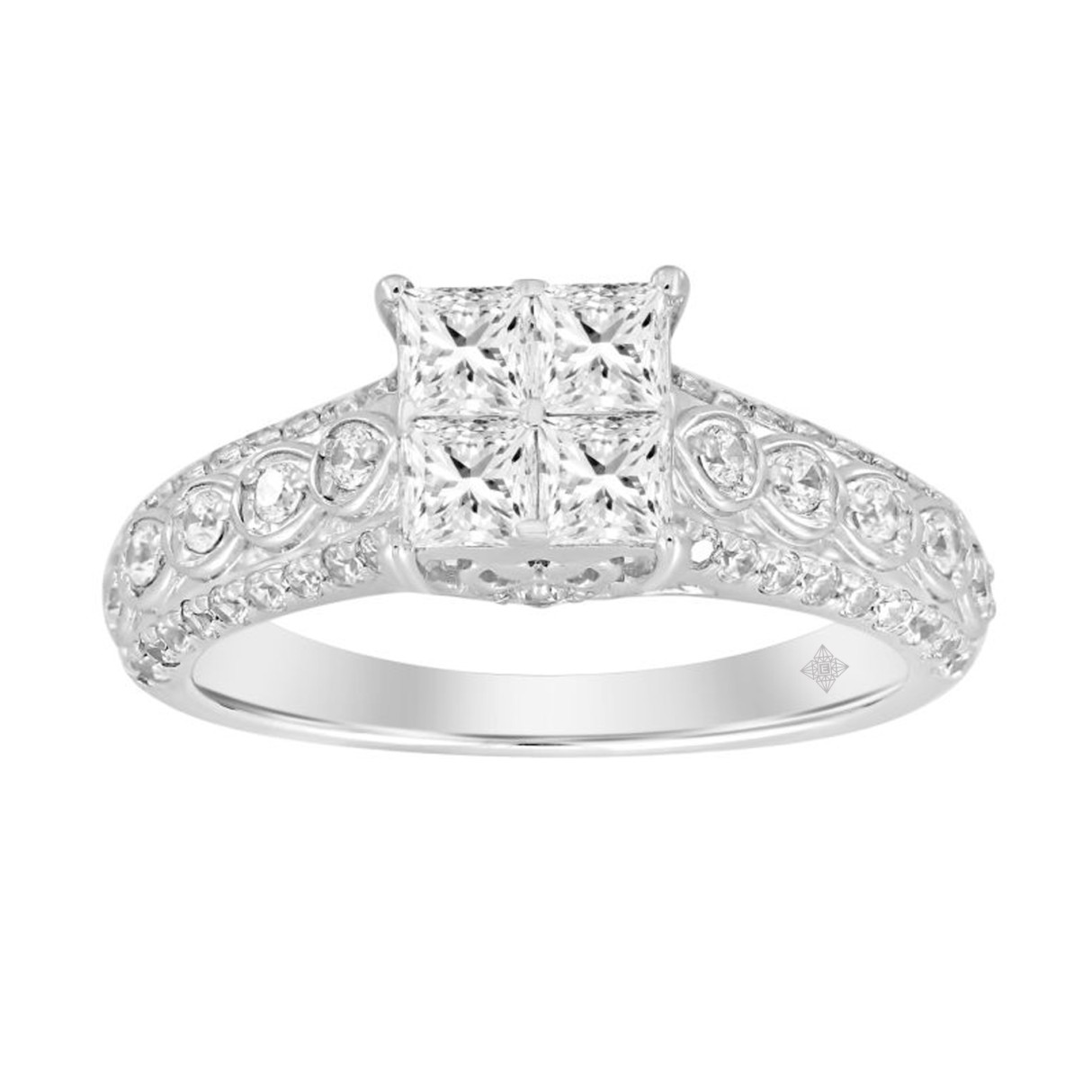 LADIES RING 1 1/4CT ROUND/PRINCESS DIAMOND 14K WHI...