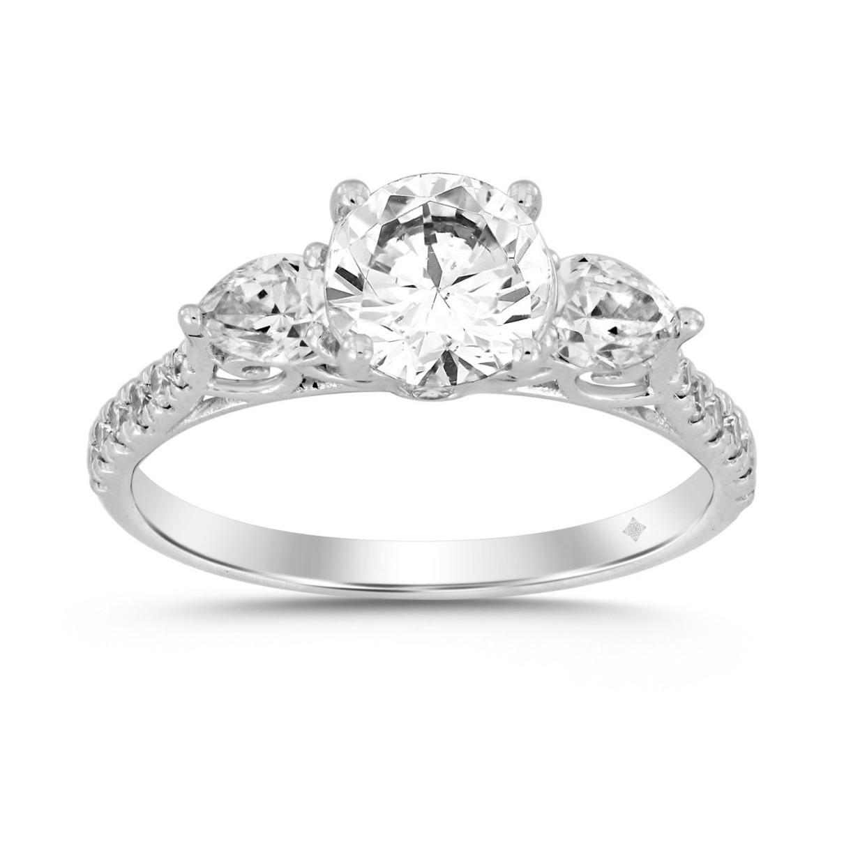 LADIES RING 1 1/2CT ROUND/PEAR DIAMOND 14K WHITE GOLD