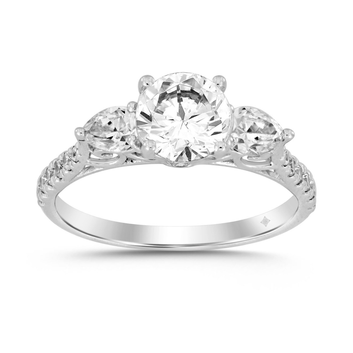 LADIES RING 1 1/2CT ROUND/PEAR DIAMOND 14K WHITE GOLD