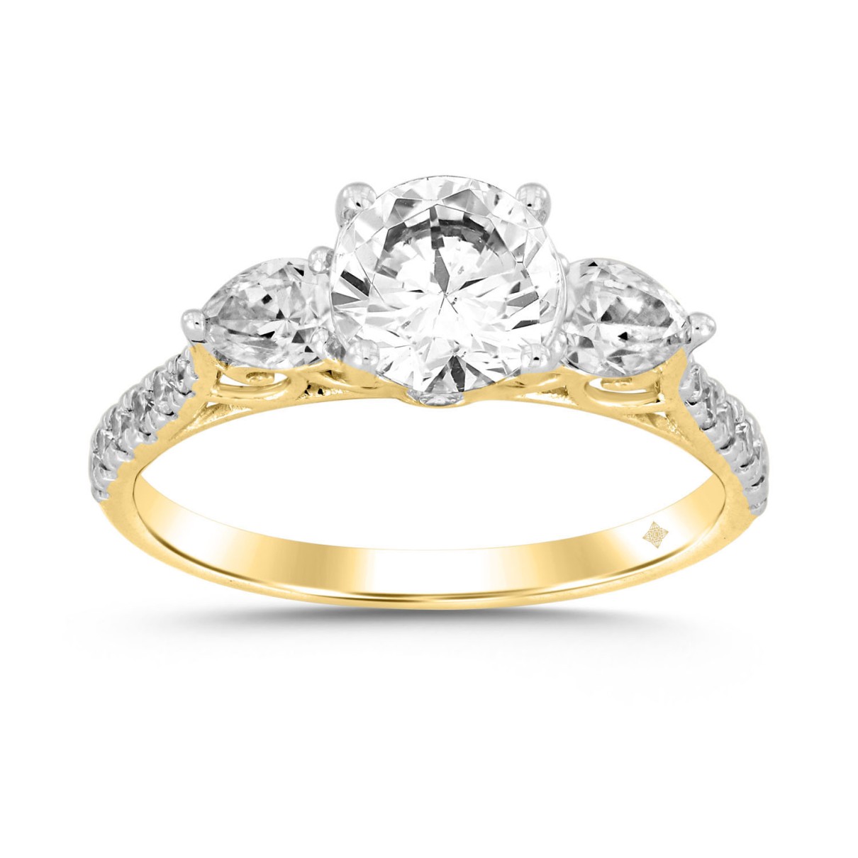 LADIES RING 1 1/2CT ROUND/PEAR DIAMOND 14K YELLOW ...