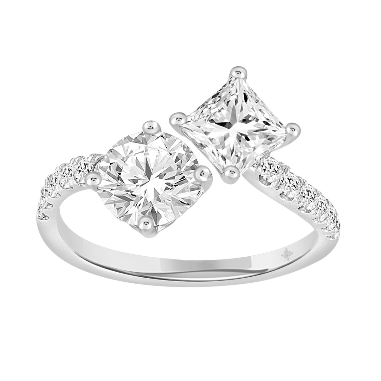 LADIES RING 2CT ROUND/PRINCESS DIAMOND 14K WHITE G...