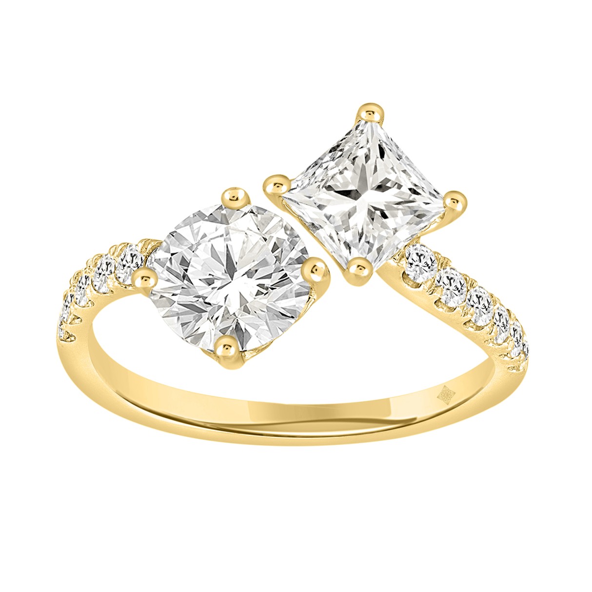 LADIES RING 2CT ROUND/PRINCESS DIAMOND 14K YELLOW ...