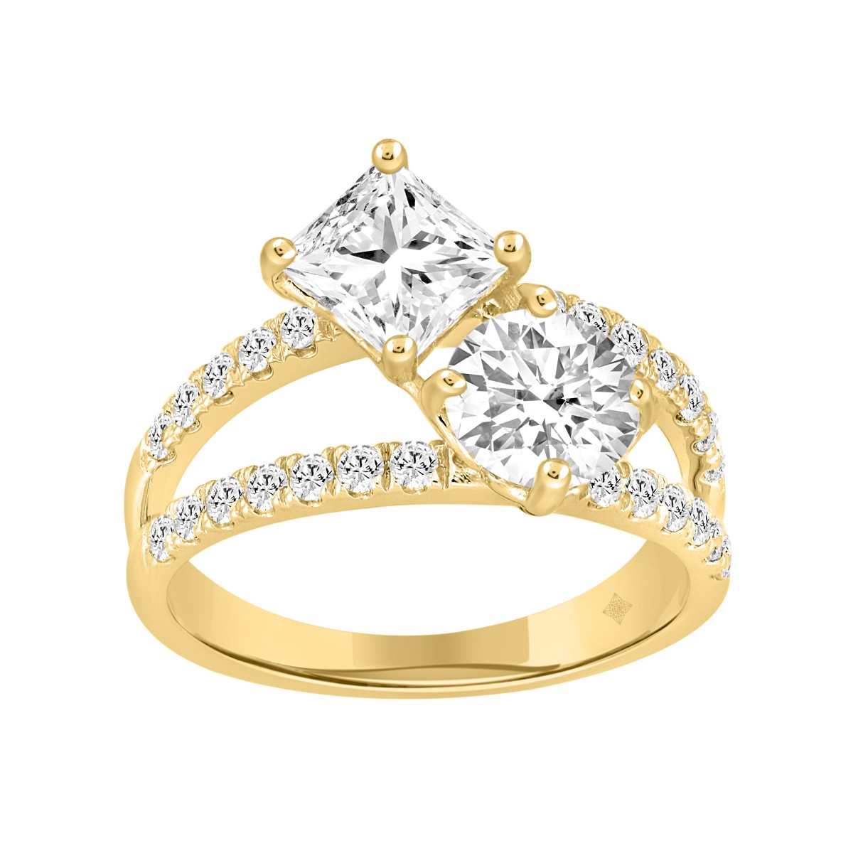 LADIES RING 2 1/2CT ROUND/PRINCESS DIAMOND 14K YEL...