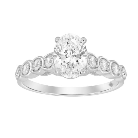 14K WHITE GOLD 1 1/4CT ROUND/OVAL DIAMOND LADIES RING (CENTER STONE OVAL DIAMOND 1CT)
