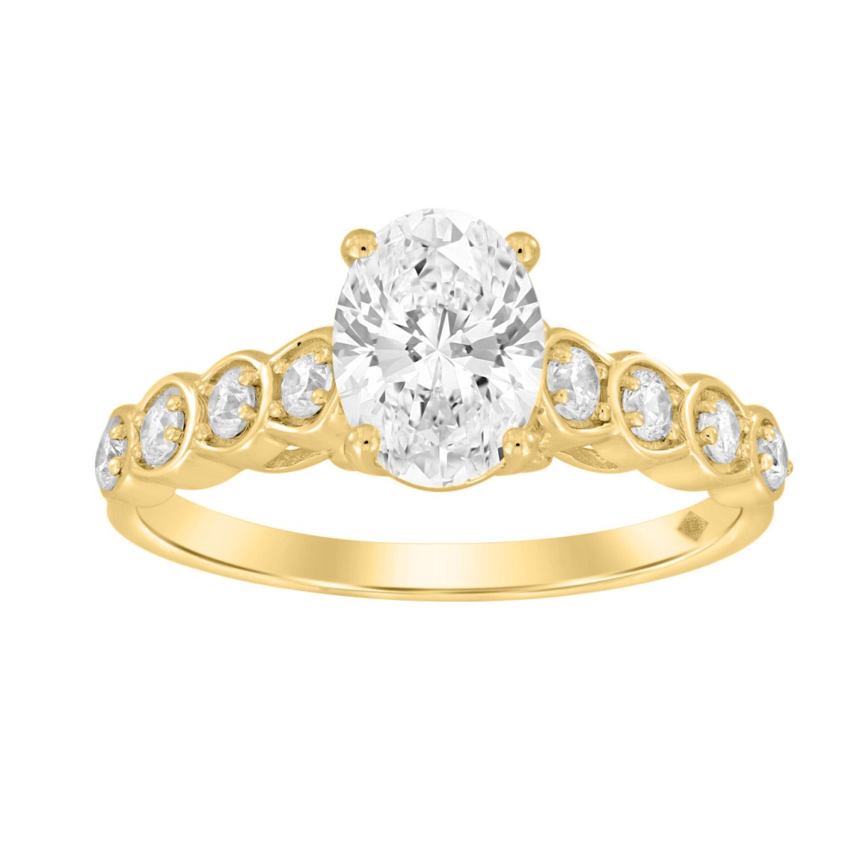 14K YELLOW GOLD 1 1/4CT ROUND/OVAL DIAMOND LADIES RING (CENTER STONE OVAL DIAMOND 1CT)