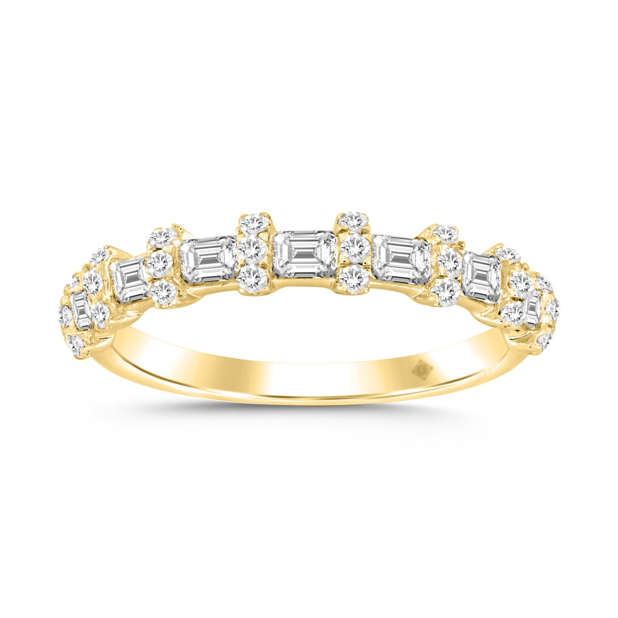 14K YELLOW GOLD 1CT ROUND/EMERALD DIAMOND LADIES BAND