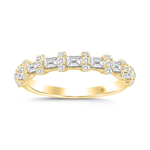 14K YELLOW GOLD 1CT ROUND/EMERALD DIAMOND LADIES BAND