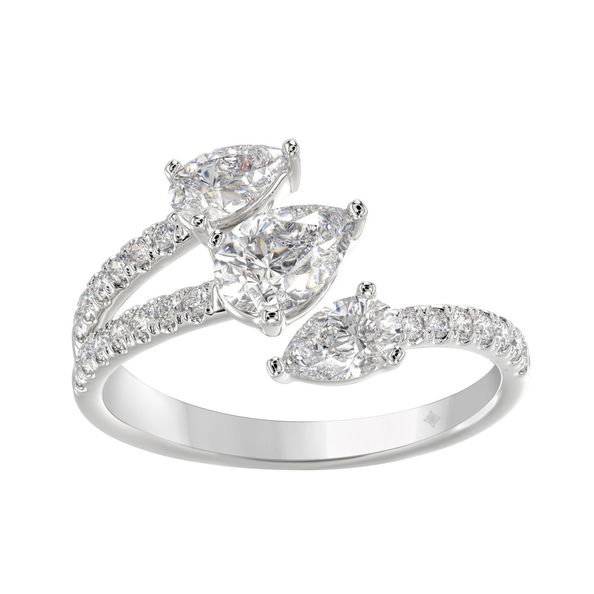 LADIES RING 1 1/4CT ROUND/PEAR DIAMOND 14K WHITE GOLD