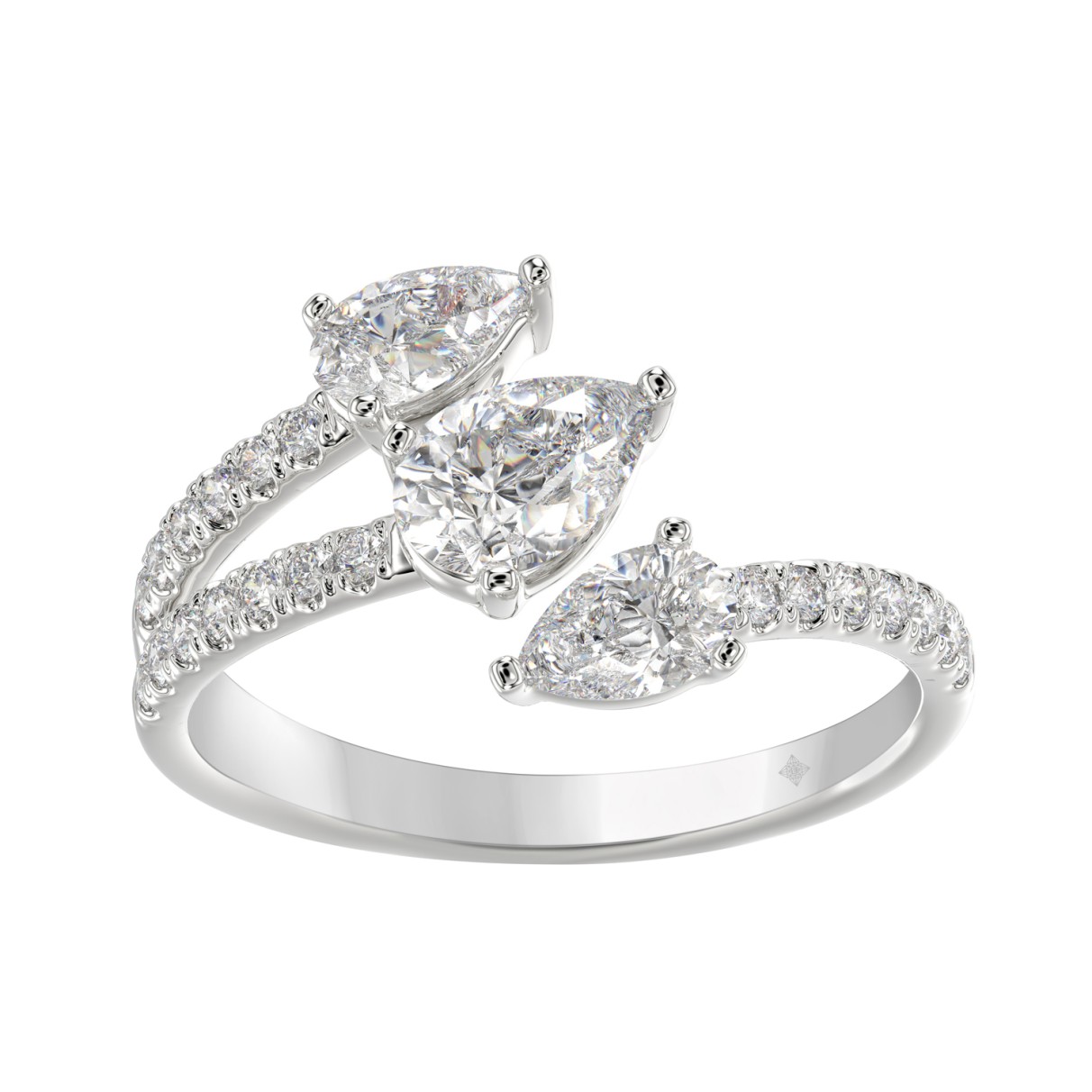 LADIES RING 1 1/4CT ROUND/PEAR DIAMOND 14K WHITE G...