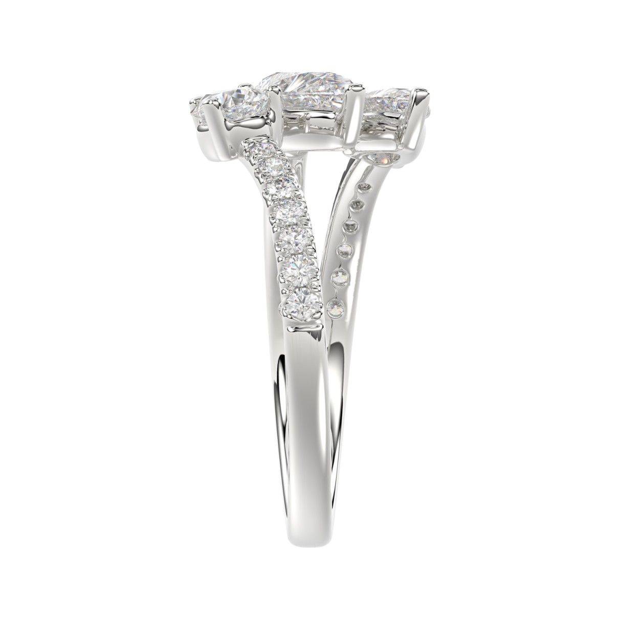 LADIES RING 1 1/4CT ROUND/PEAR DIAMOND 14K WHITE GOLD