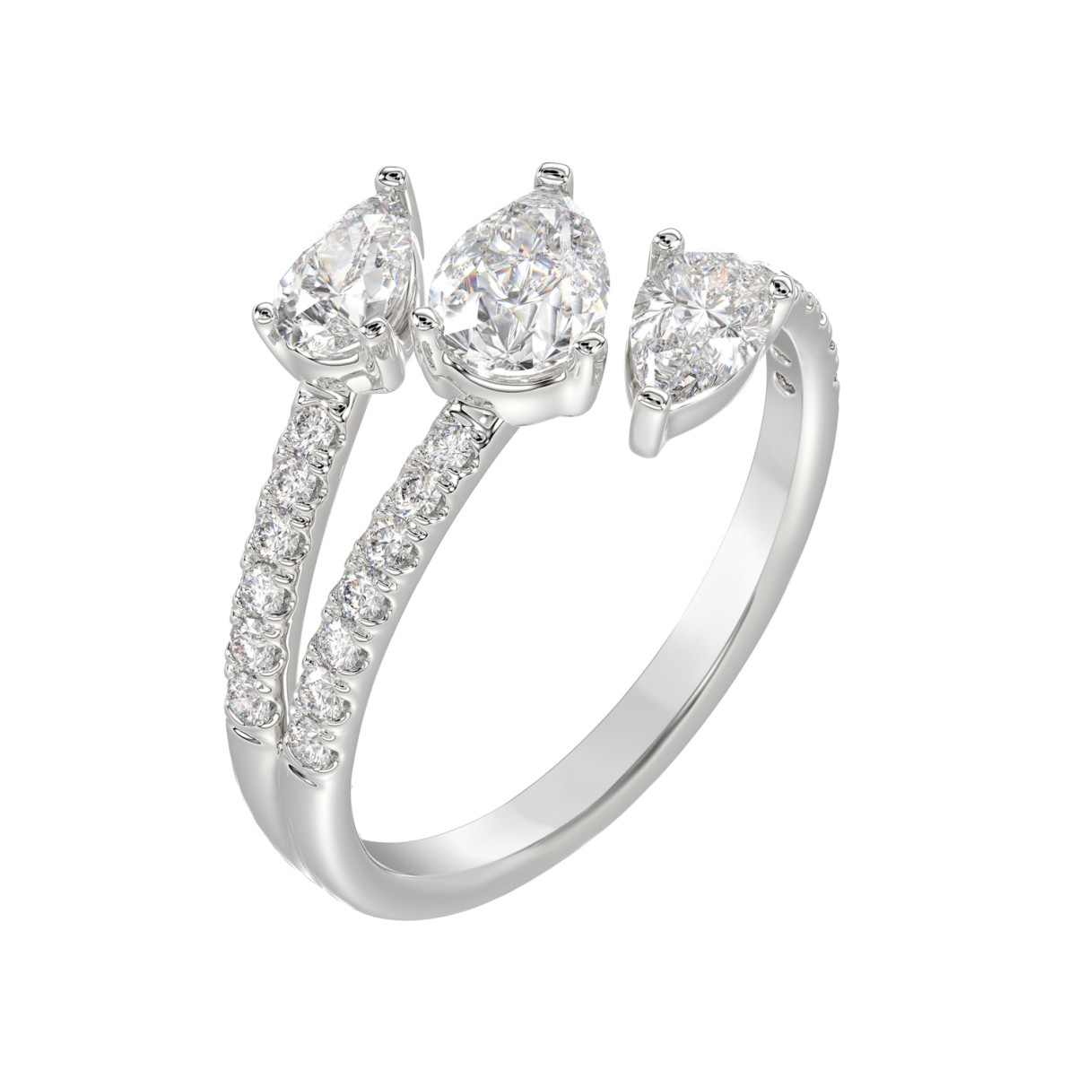 LADIES RING 1 1/4CT ROUND/PEAR DIAMOND 14K WHITE GOLD