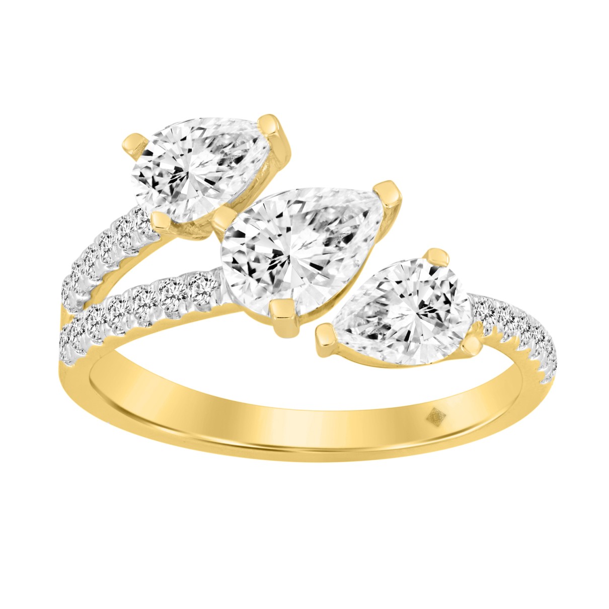 LADIES RING 1 1/4CT ROUND/PEAR DIAMOND 14K YELLOW GOLD