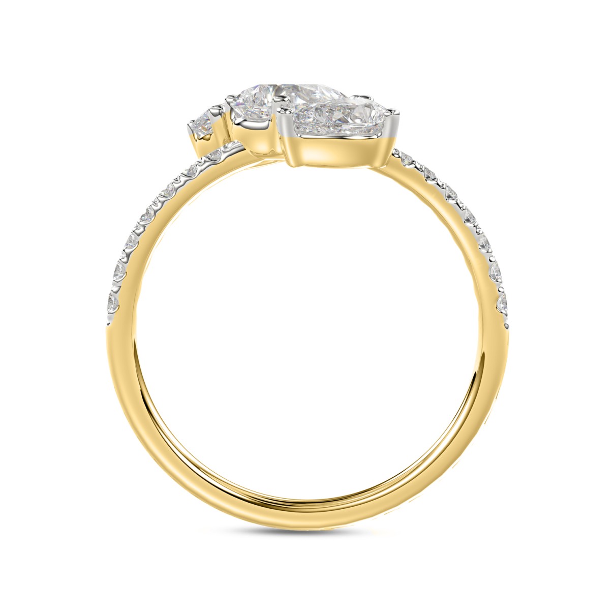 LADIES RING 1 1/4CT ROUND/PEAR DIAMOND 14K YELLOW GOLD