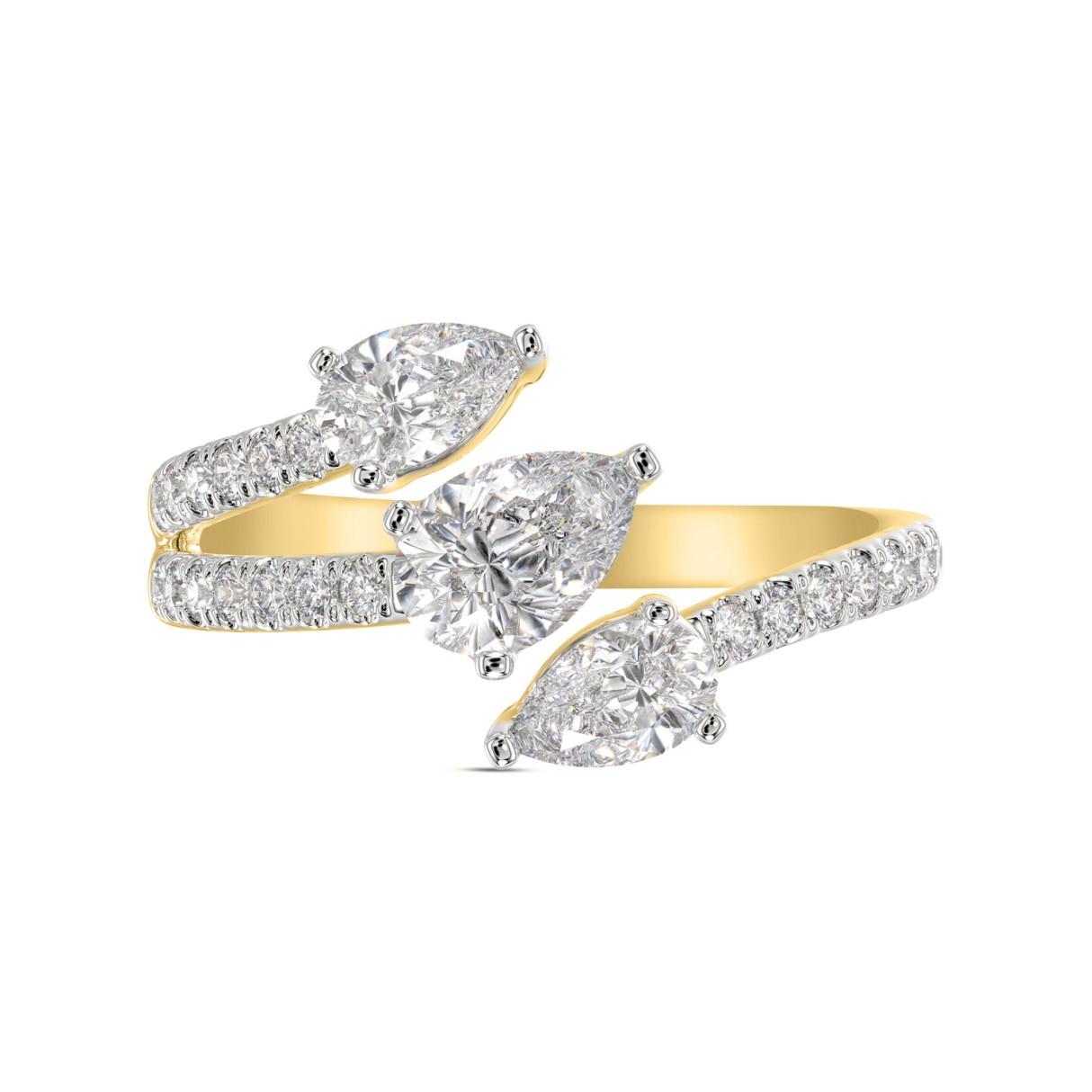 LADIES RING 1 1/4CT ROUND/PEAR DIAMOND 14K YELLOW GOLD