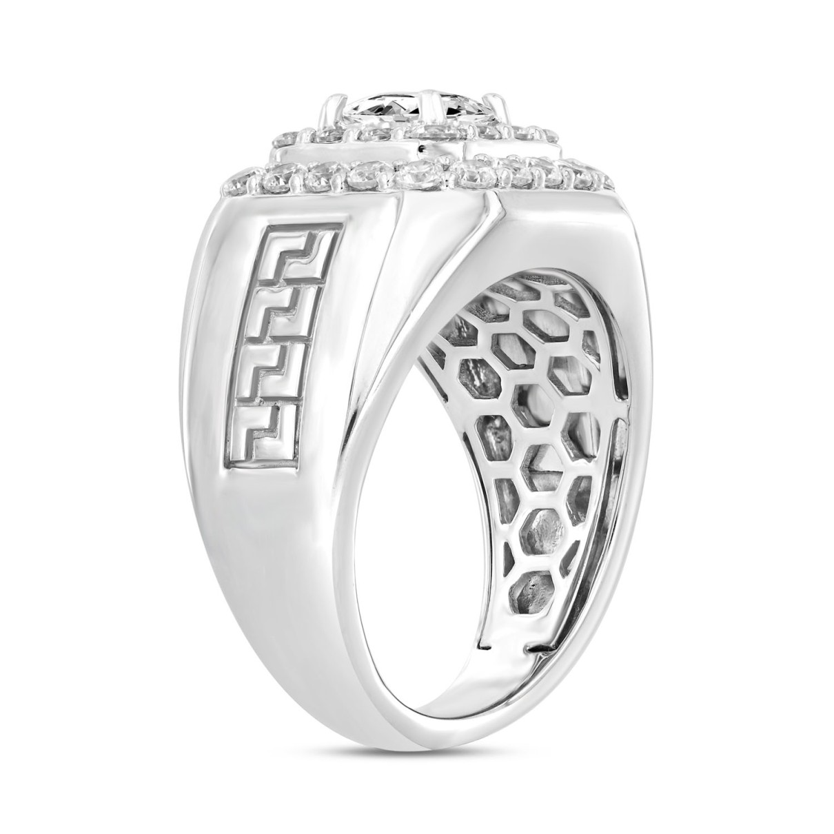 MEN'S RING 2 1/2CT ROUND/PRINCESS DIAMOND 10K WHITE GOLD (CENTER STONE PRINCESS DIAMOND 1CT )