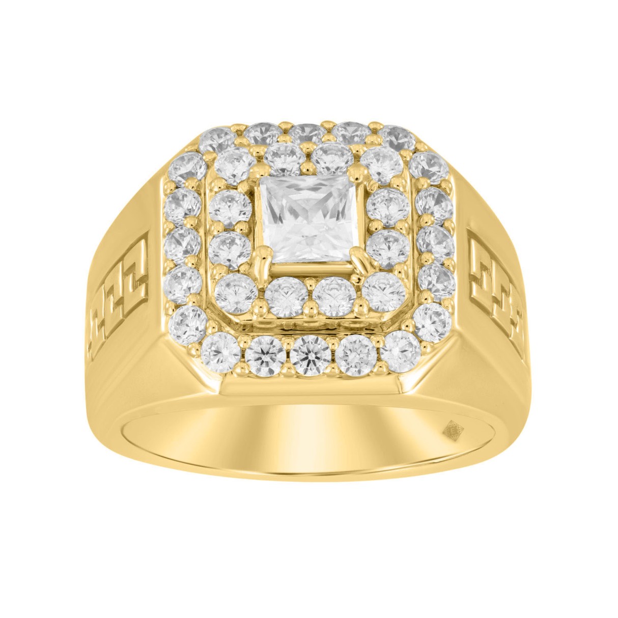 MEN'S RING 2 1/2CT ROUND/PRINCESS DIAMOND 10K YELLOW GOLD (CENTER STONE PRINCESS DIAMOND 1CT )