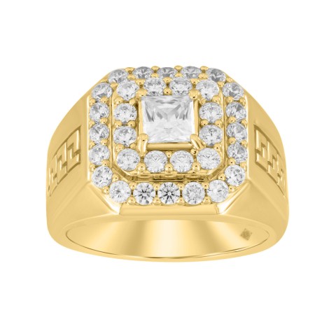 MEN'S RING 2 1/2CT ROUND/PRINCESS DIAMOND 10K YELLOW GOLD (CENTER STONE PRINCESS DIAMOND 1CT )