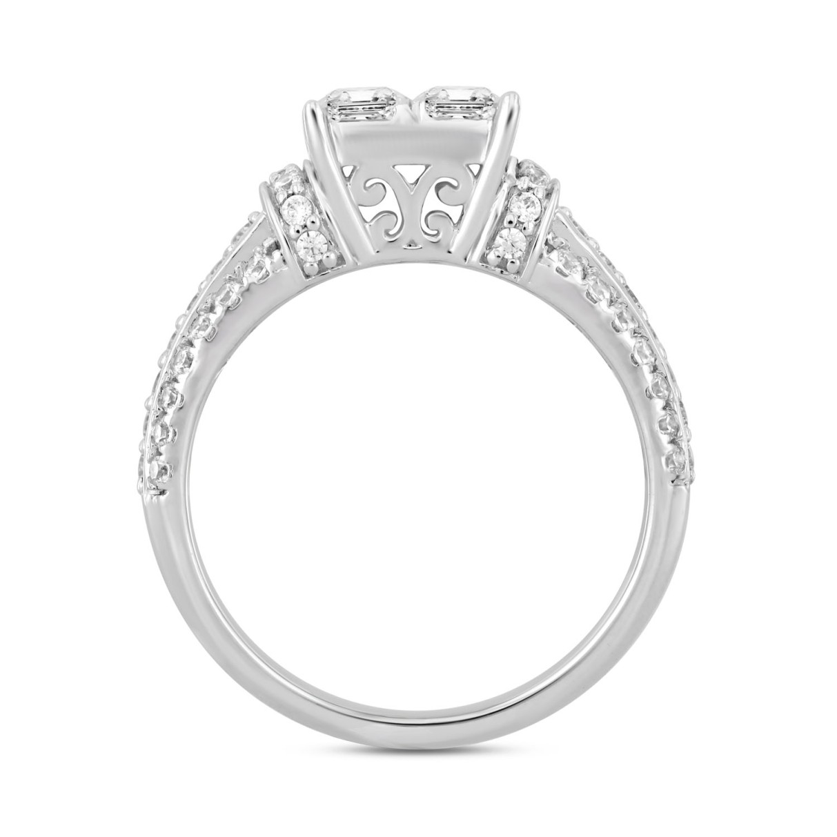 14K WHITE GOLD 1 1/2CT ROUND/PRINCESS DIAMOND LADIES RING