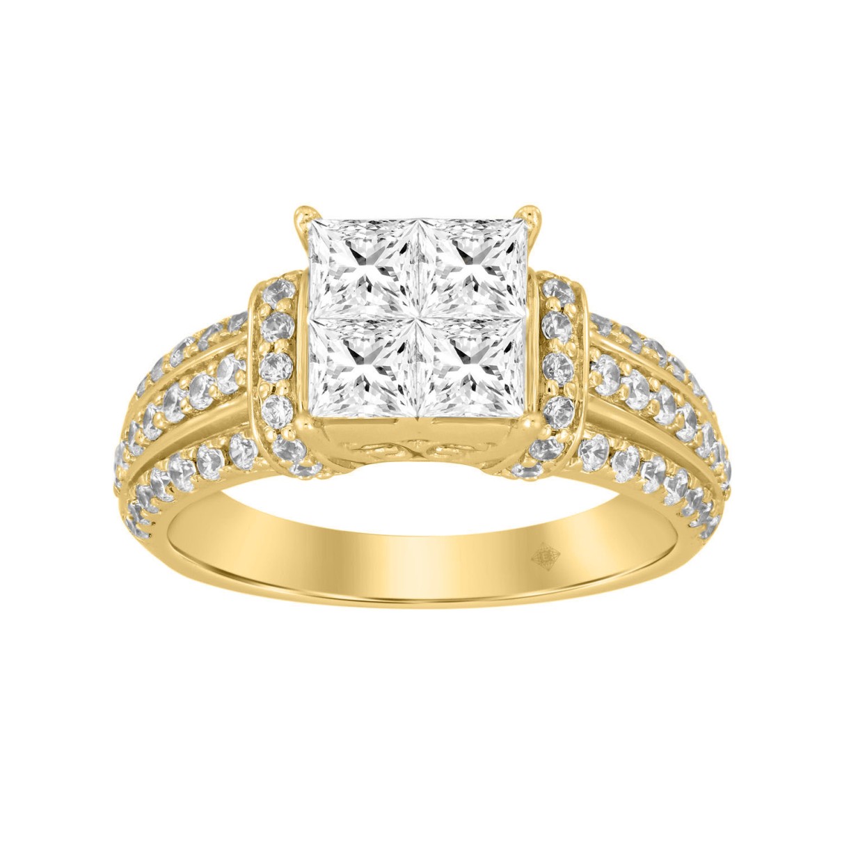 14K YELLOW GOLD 1 1/2CT ROUND/PRINCESS DIAMOND LADIES RING