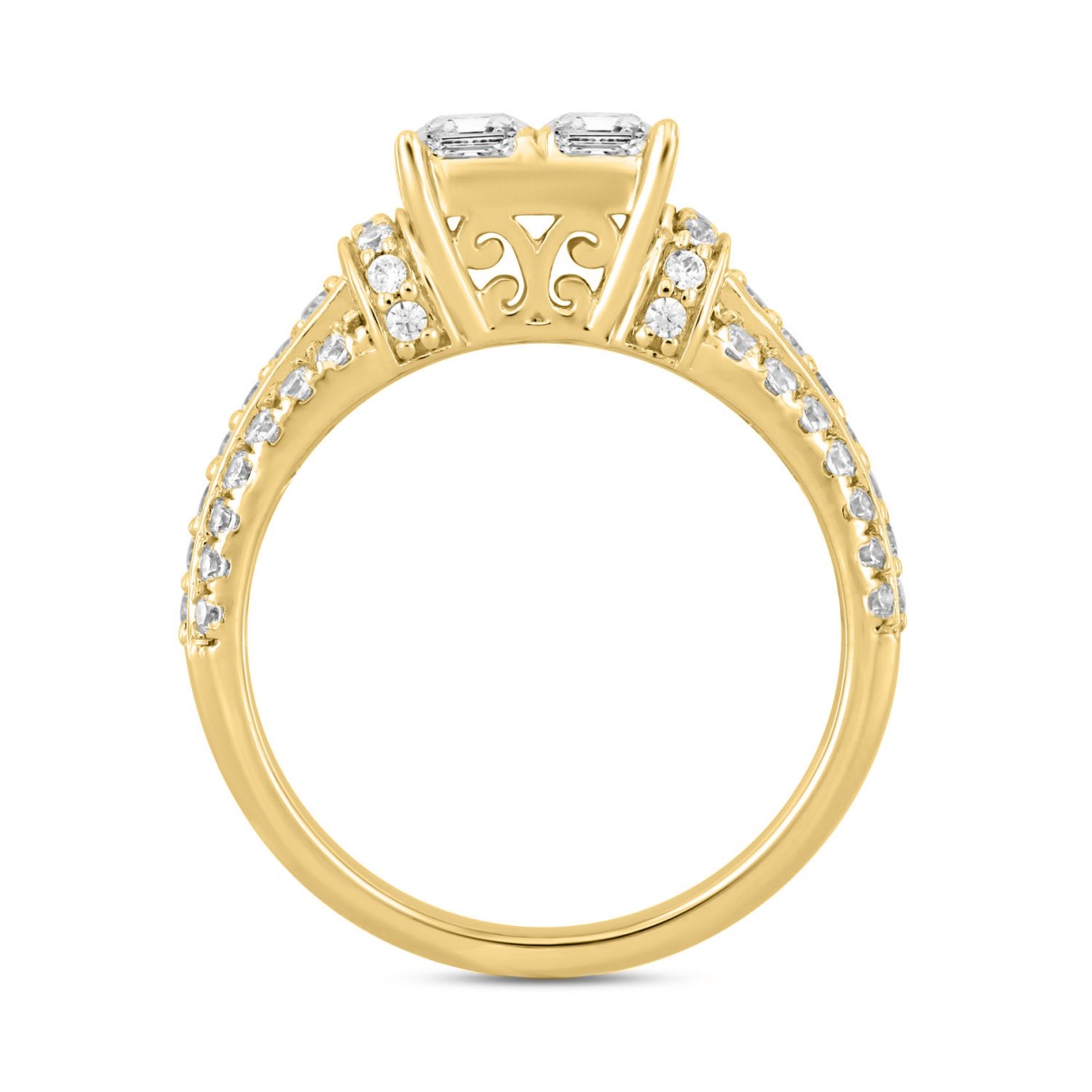 14K YELLOW GOLD 1 1/2CT ROUND/PRINCESS DIAMOND LADIES RING