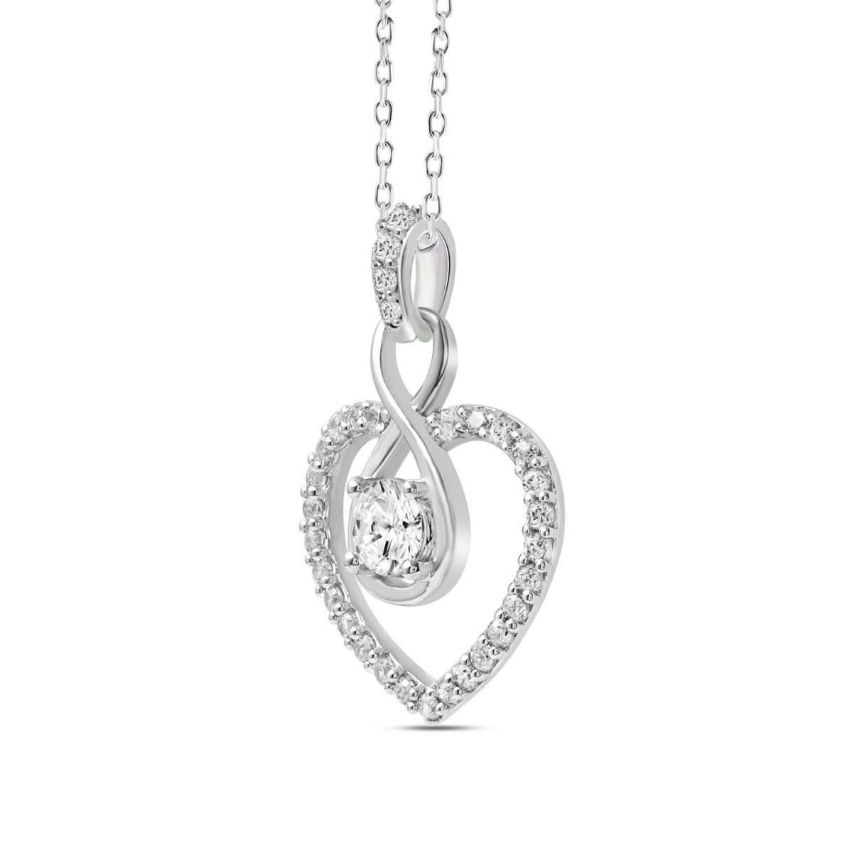 LADIES PENDANT 1/2CT ROUND DIAMOND 14K WHITE GOLD WITH CHAIN